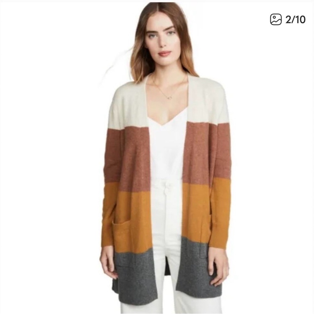 Madewell Kent Colorblock Cardigan Cream Brown Mustard Gray